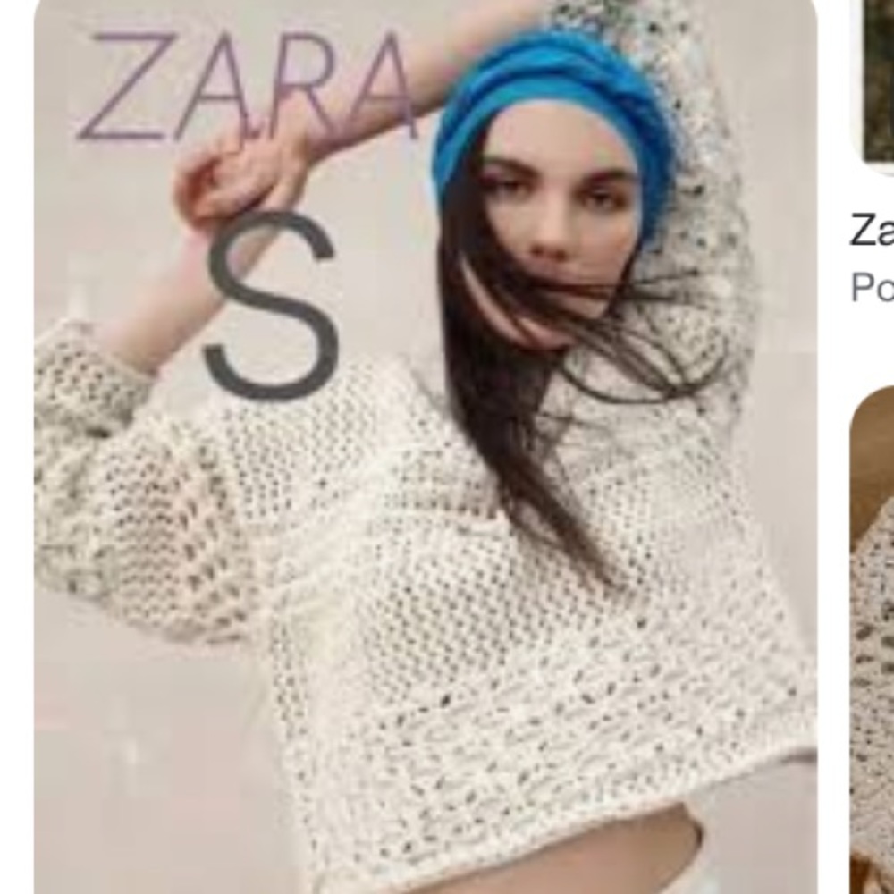 Zara ecru textured crochet cream white sweater
